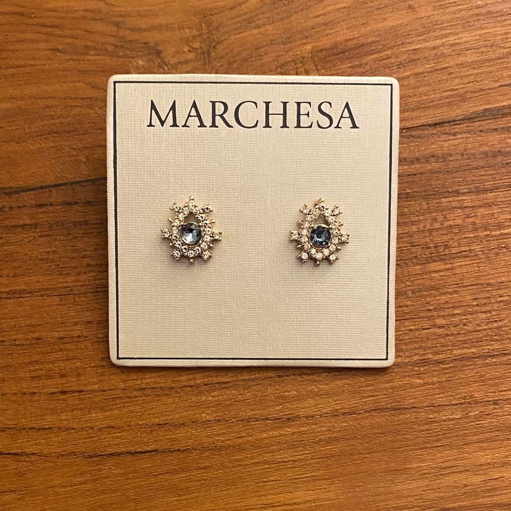 Marchesa Blue and Gold Crystal Earrings